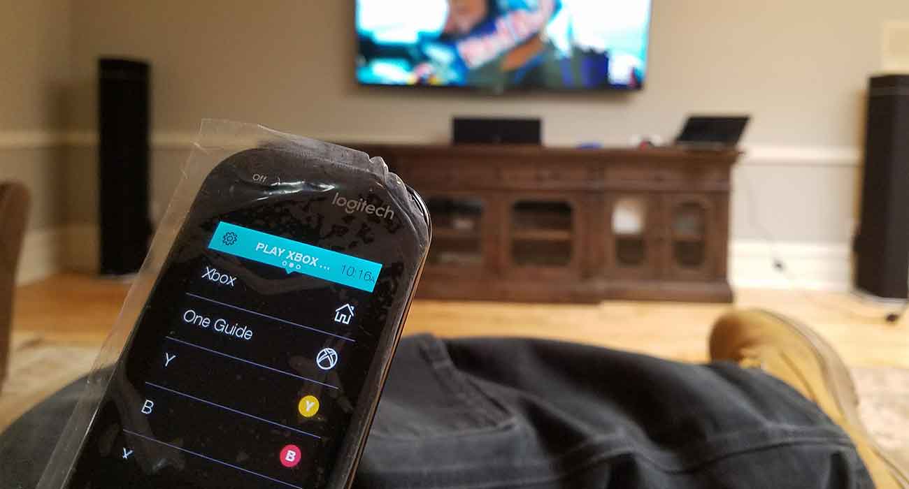 Buchan Consulting LLC Tech testing a new Logitech Harmony Pro installation in Hinsdale, IL